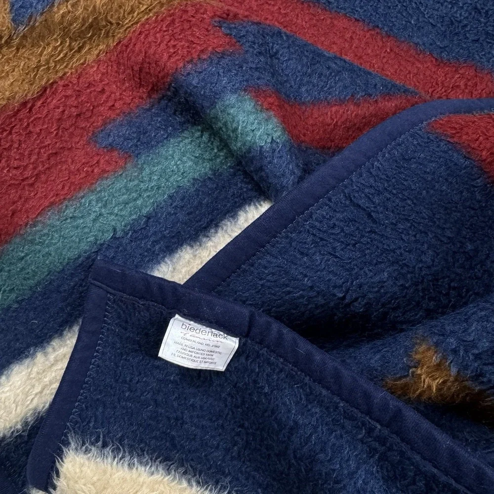 Vtg Biederlack Throw Blanket Southwest Aztec Camp Bonfire Reversible 74